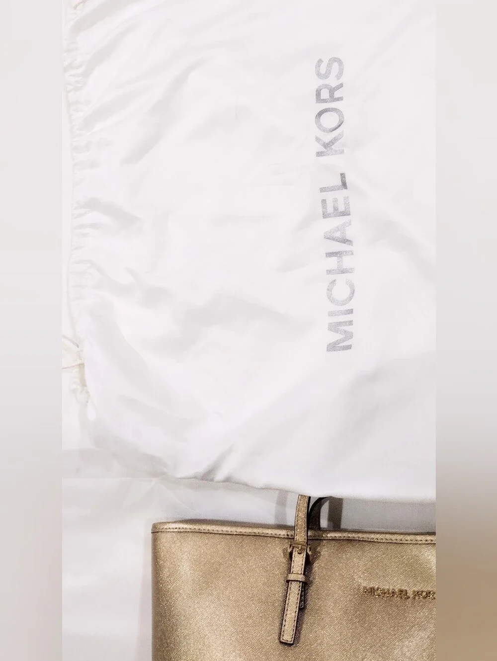 Michael Kors Metallic Gold Tote with Logo Charm